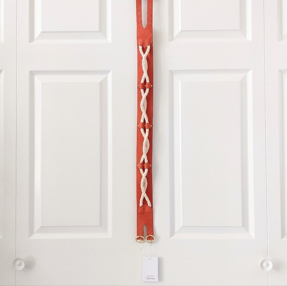 & Other Stories Coral Orange Suede Leather & Rope Double Buckle Belt | Size M - Picture 2 of 14